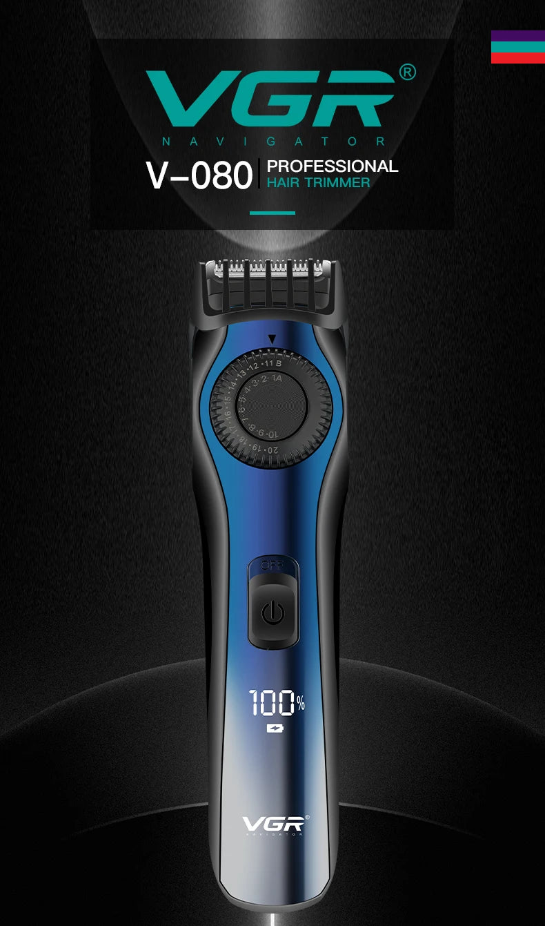 Recortadora de pelo VGR para hombre, ajustable, recargable, profesional, eléctrica, inalámbrica, V-080