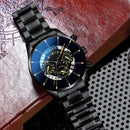 Luxury Hollow Out Men's Watches Fashion Business Calendar Blue Stainless Steel Mesh Belt Analog Quartz Watch Relogio Masculino