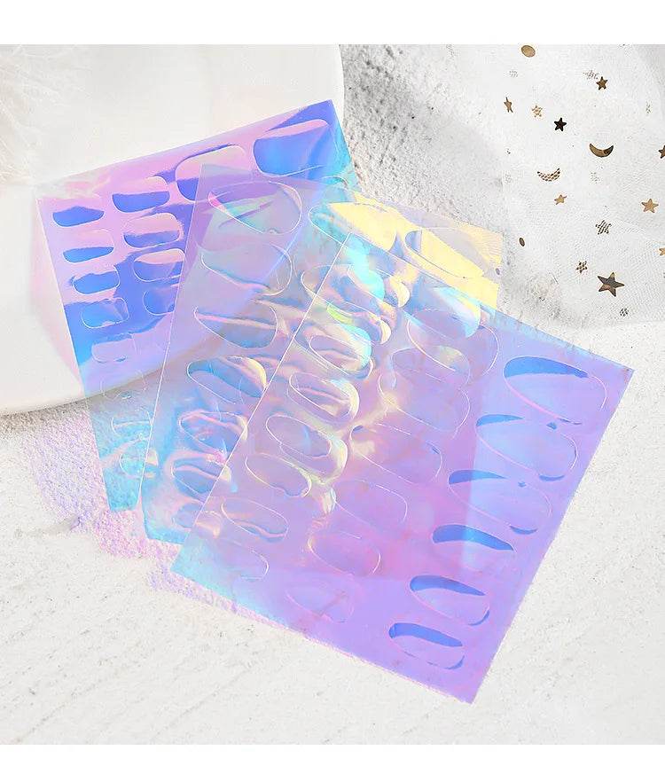 11pcs Aurora Glass Ice Cube Nail Foil Sticker 3D Glass Paper Nail Film Decals Rainbow Reflective Korean Style Nail Stickers