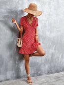 Summer Short Boho Dress Women V Neck Print Floral Party Dress Ladies Bohemian Flower Mini Dress For Women
