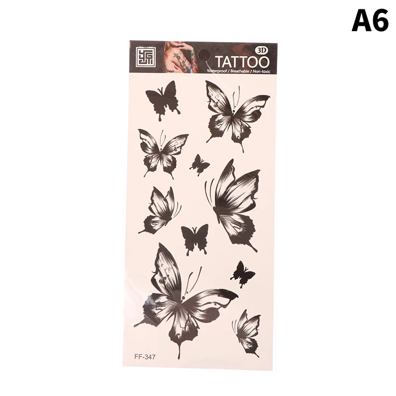 1Sheet Waterproof Temporary Tattoo Sticker 3D Butterfly Theme Fake Tattoo for Women Body Leg Arm Art