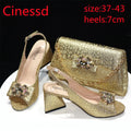 Gold Fashion New Arrivals 2024 Spring Summer Design Italian Women Shoes Matching Bag Set with Shinning Crystal for Party
