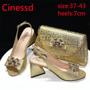 Gold Fashion New Arrivals 2024 Spring Summer Design Italian Women Shoes Matching Bag Set with Shinning Crystal for Party