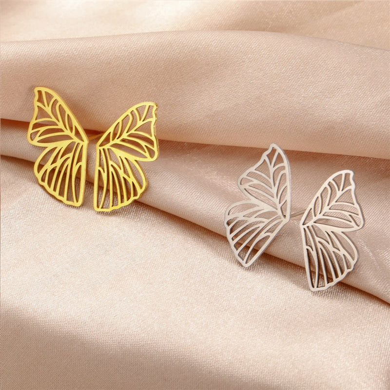 My Shape Butterfly Earrings Stainless Steel Butterfly Wings Big Earrings for Women Girls Sweet Delicate Stud Earrings Jewelry