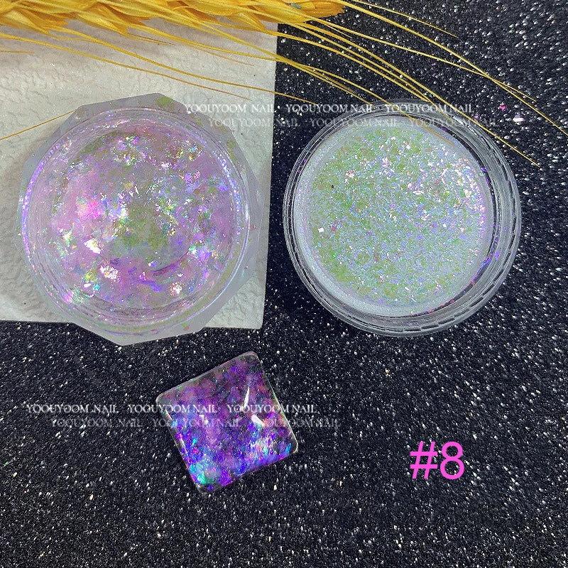 1Jar Aurora Chameleon Snowflake Ultra-Thin Iridescent Nail Sequins Holographic Opal EyeShadow Ice Glitter Nail Chameleon Flakes