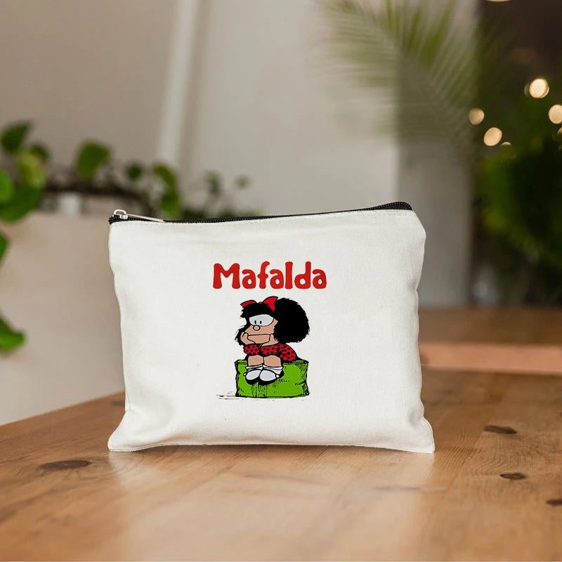 Mafalda Cute Anime Cosmetic Makeup Bag Pencil Organizer Zipper Kawaii Make Up Pouch Purse Travel Toiletry Bags Gift