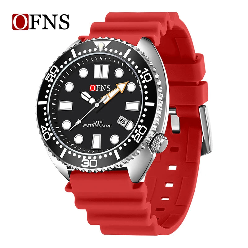 OFNS New Style Fashion 8033 Men's Quartz Watch Simple Fashion Waterproof Calendar Watch Casual Silicone Strap Watch Wristwatch