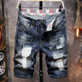 Men's Graffiti Ripped Short Jeans 2024 Summer New Fashion Casual Slim Big Hole Retro Style Denim Shorts Male Brand Clothes