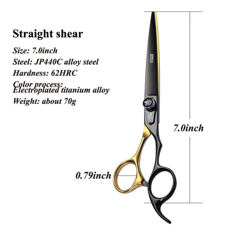 Fenice Pet Professional Dog Grooming Scissors Cutting Curved Thinning Shear Set Japan 440C Scissor Kit for Animal Beauticians