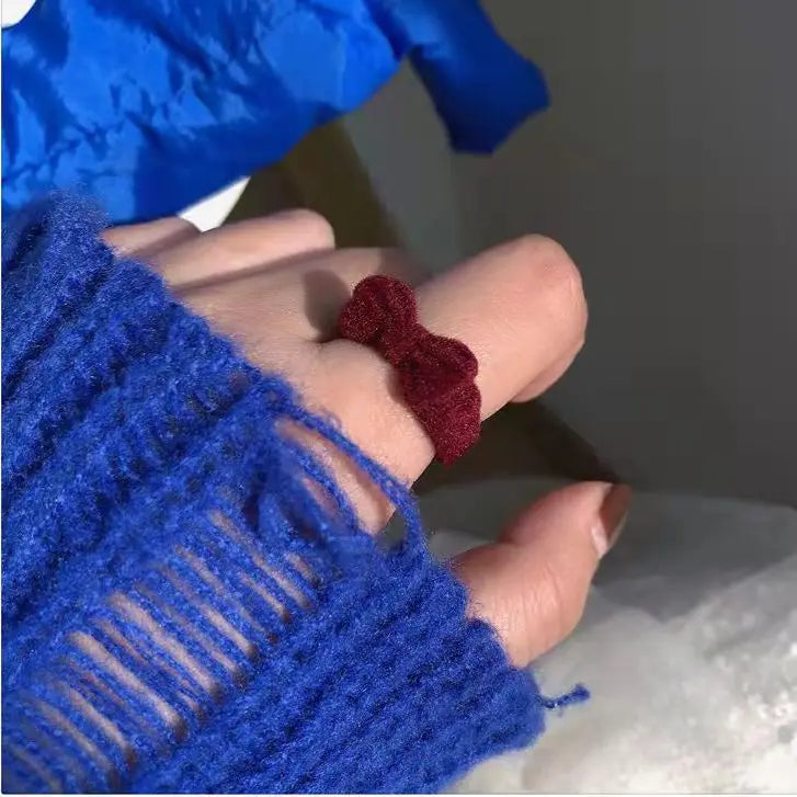 Velvet Bowknot Ring for Women Girls Blue Red Bow-knot Cute Rings Gift for Girlfriend Lover Korean Fashion Wedding  Jewelry