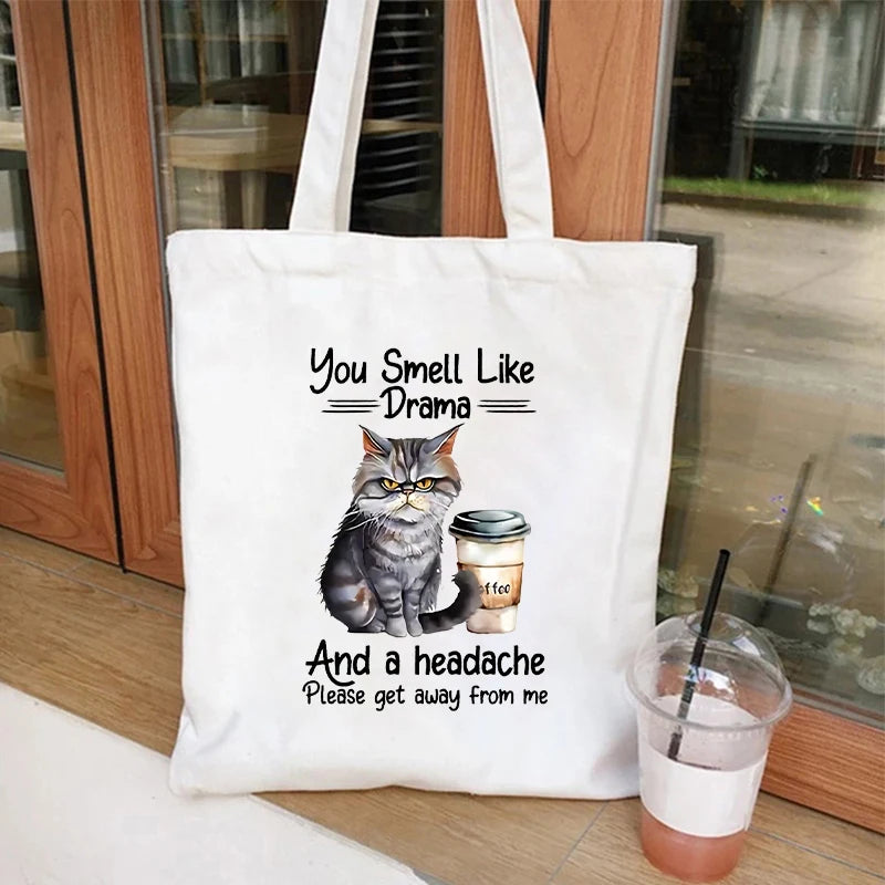 Animal Joke Graphic Tote Bag Ladies Shopping Bag Cat Aesthetic Reusable Canvas Shoulder Bag Stylish Student Shoulder Handbag