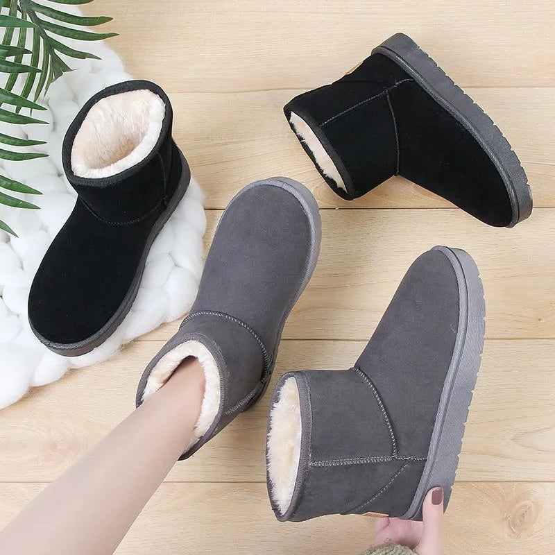 حذاء نسائي كبير الحجم 41، حذاء ثلج شتوي، حذاء سميك من المخمل، حذاء قطني دافئ، مقاس 36-42