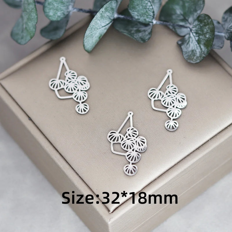 3pcs Vintage Lotus Flower/Potted Plant/Maple Leaf Art Line DIY Tassels Earrings Necklace Jewelry Making Titanium Steel Pendant