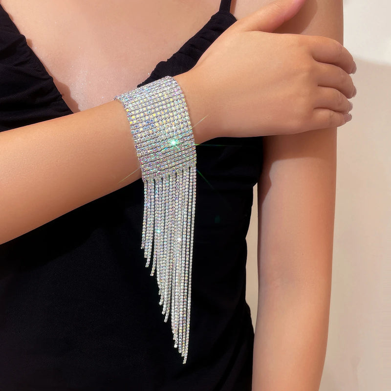 Luxury Bling Crystal Rhinestone Bracelets for Women Silver Color Elegant Bridal Wedding Jewelry