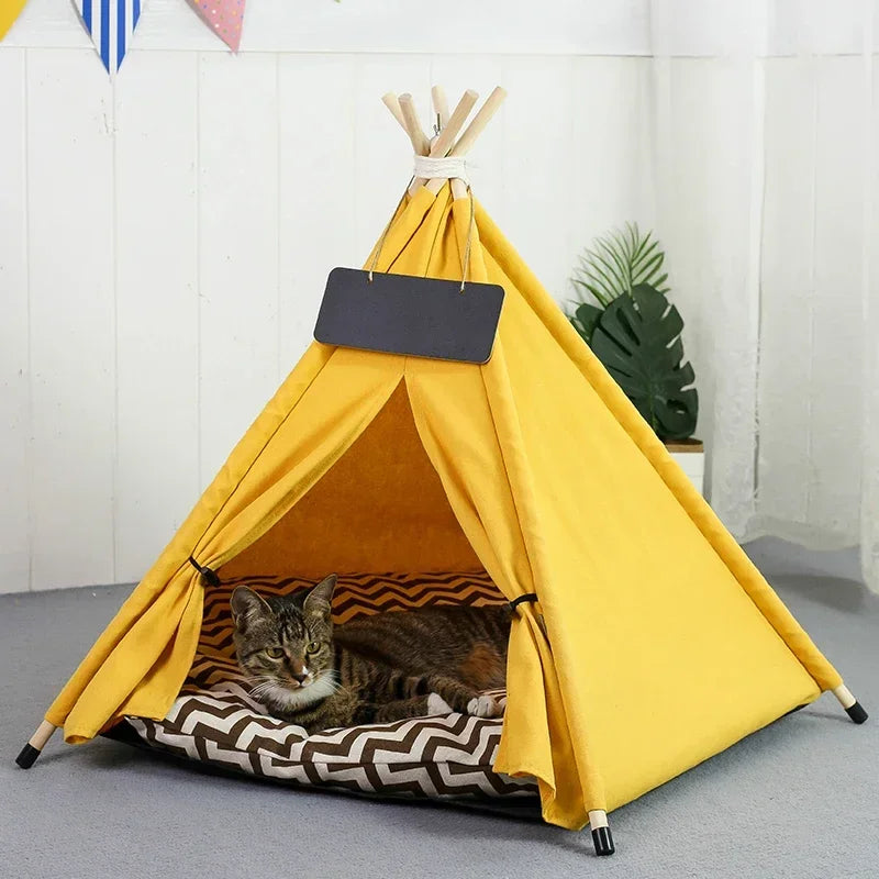 Pet Teepee Dog Cat Bed Tent with Thick Cushion Portable Puppy Houses for Cats Dogs Rabbits Up To 15kg/33lbs