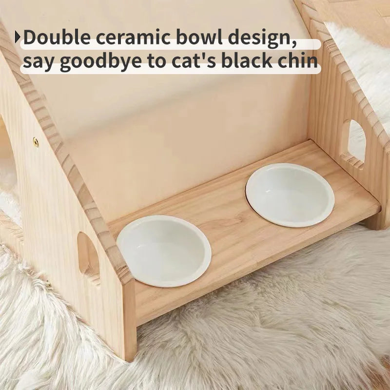 Cat House with Cat Bowl indoor Furniture Cat House Durable Anti-scratch Cat House, Cozy Cat indoor House Easy to Assemble