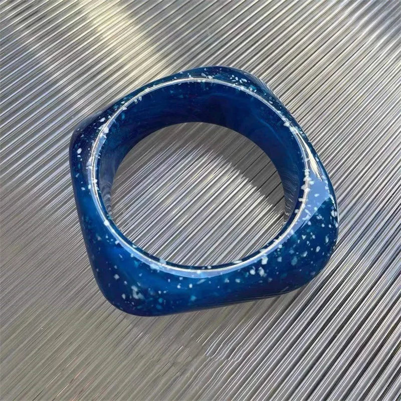 Hyperbole Blue Acrylic Resin Irregular Geometry Square Large Cuff Bracelet Charm Wide Thick Bangle For Women Summer Jewelry Gift