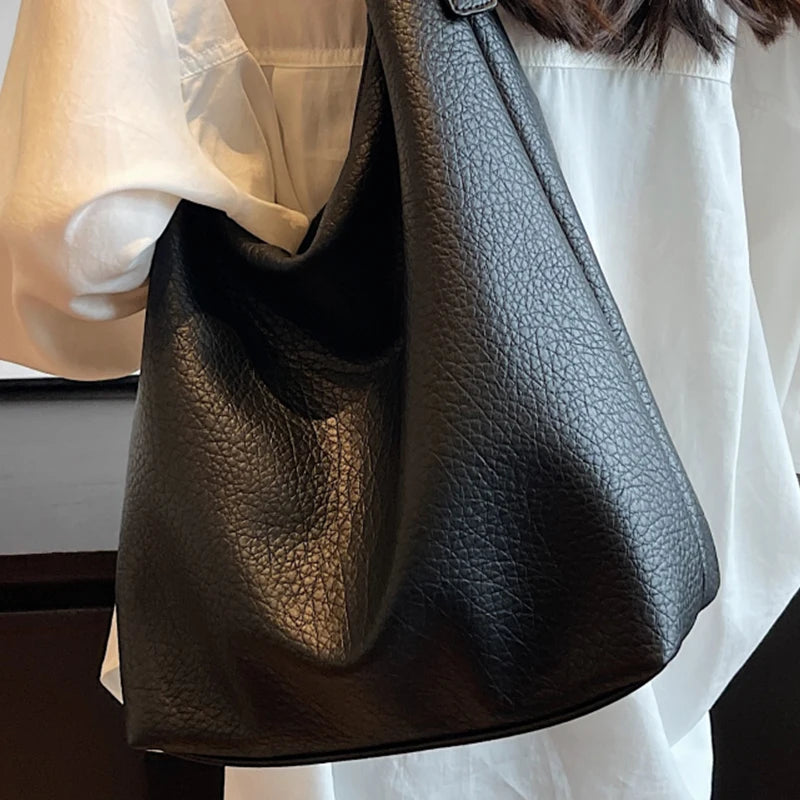 Women's Armpit Hobos Shoulder Bag Black Stylish Female Large Pu Leather Commuter Bags Quality Aesthetic Ladies Original Handbag