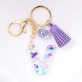 Women ew Crystal Epoxy Tassel Keychain Pendant Girl Heart English Capital Letter Stone Key K5158
