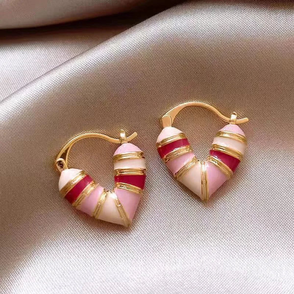 Romantic Colorful Enamel Love Heart Hoop Earrings For Women Dripping Oil Retro Geometric Cute Earring Jewelry Accessories
