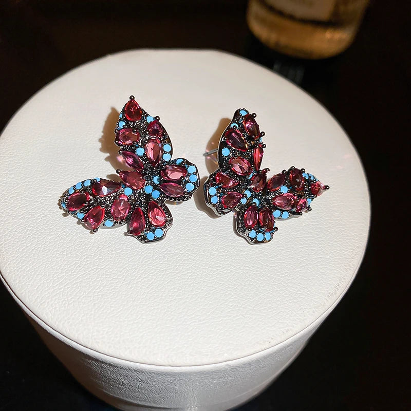 Exaggerated Luxury Crystal Flower Stud Earrings Women's Temperament Elegant Fashion Design Wedding Party Jewelry Valentine Gifts