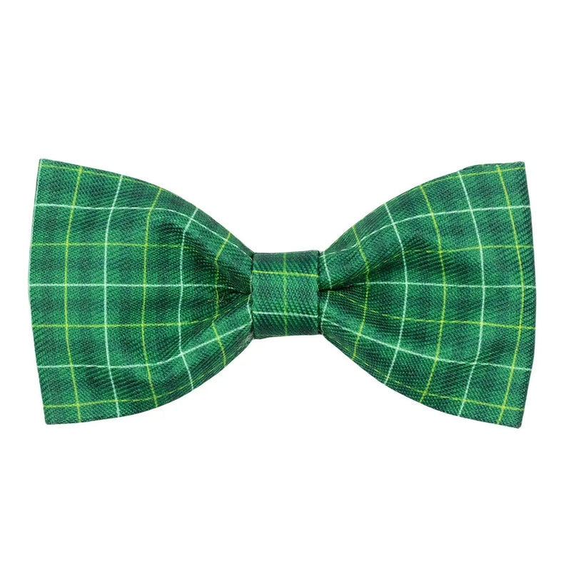 50/100pcs St.Patrick's Day Dog Accessories Plaid Style Dog Bow Ties Sliding Pet Dog Collar Accessories Clover Pet Supplies