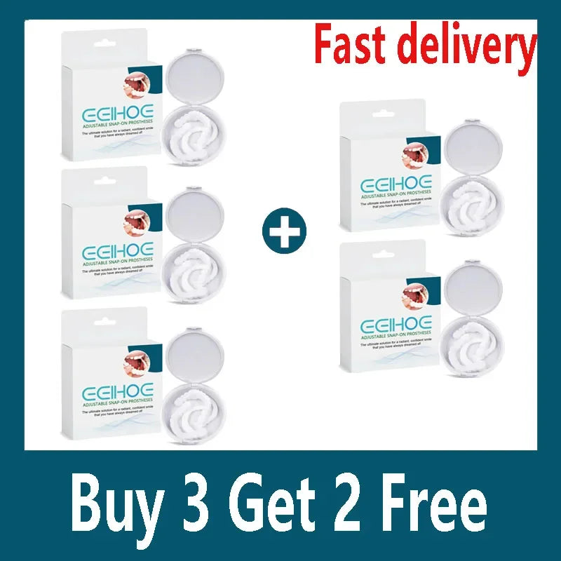 طقم أسنان قابل للتعديل، قشرة ابتسامة فورية، طقم أسنان مبيض، تقويم أسنان طبيعي محمول، يزين الفجوات بين الأسنان