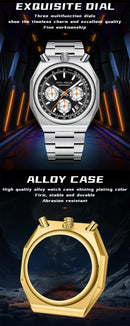 MINI FOCUS 0601 Multifunctional Unique design Quartz Watch for Men Calendar Luminous Stainless Steel Strap Bull Head Mens Watch