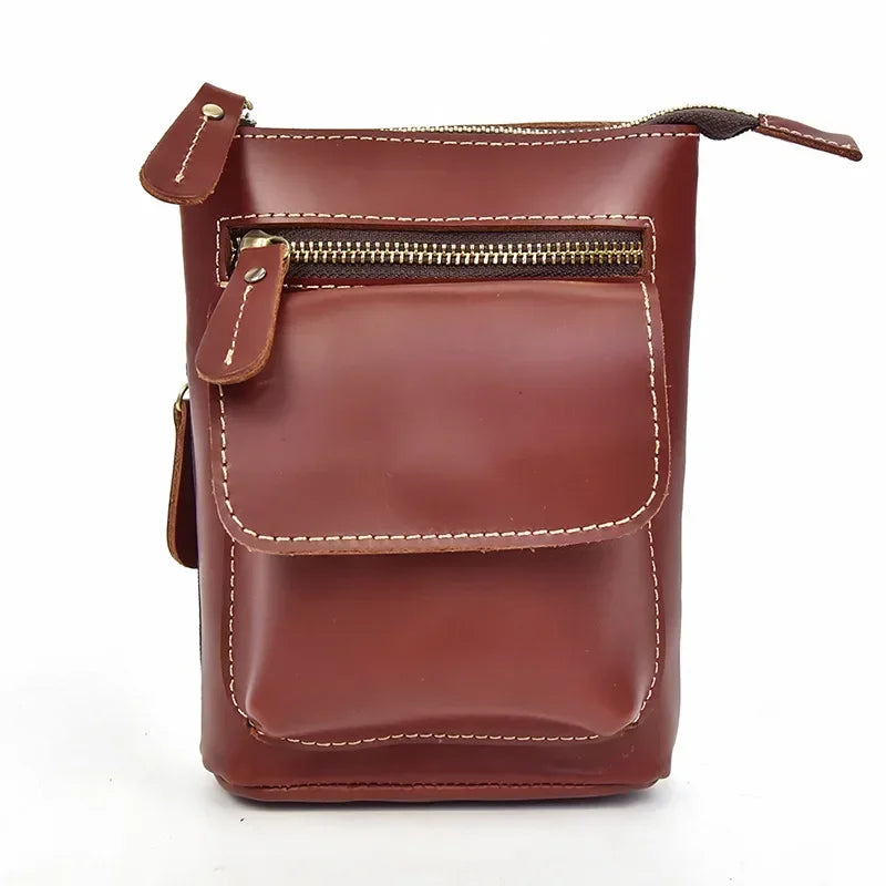 Retro Men's HiP Bum Waist Bags Clip Buckle Belt Waist Packs Zip Small Mini Fanny Pack Genuine Leather Cowhide Man Belt Pouch