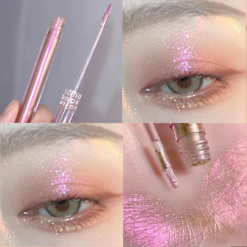 Shiny Pink Highlighter Stick Liquid Eyeshadow Diamond Face Brighten Silkworm Pen Shimmer Polarized Eyes Makeup Pigment Highlight
