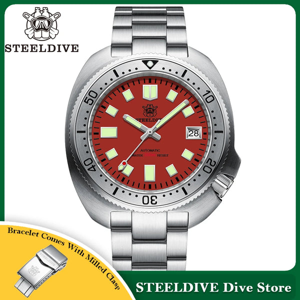 STEELDIVE SD1981 Steel Bezel Super Luminous AR Sapphire Glass NH35 Automatic 200m Waterproof Mens Dive Watch with Milled Clasp