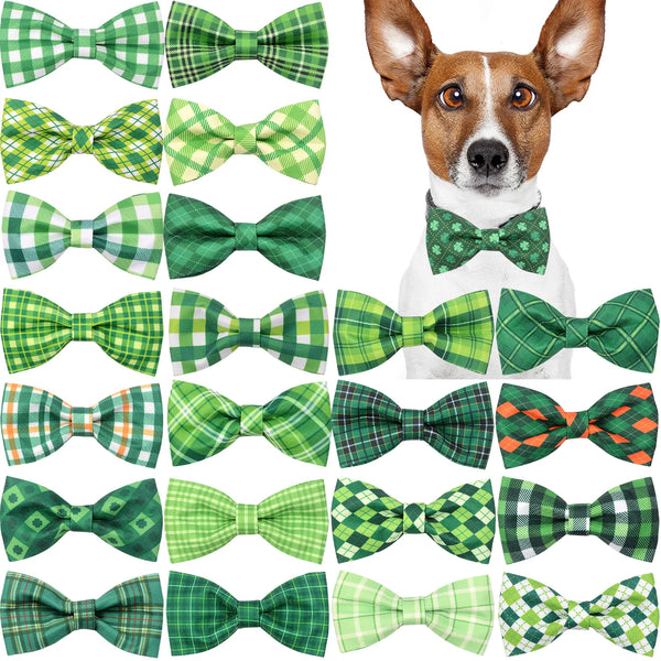 50/100pcs St.Patrick's Day Dog Accessories Plaid Style Dog Bow Ties Sliding Pet Dog Collar Accessories Clover Pet Supplies