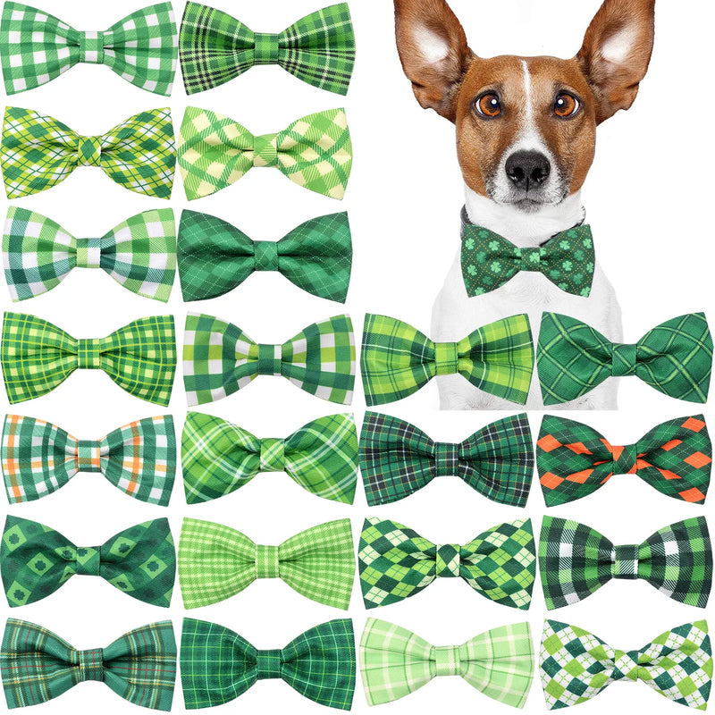 50/100pcs St.Patrick's Day Dog Accessories Plaid Style Dog Bow Ties Sliding Pet Dog Collar Accessories Clover Pet Supplies