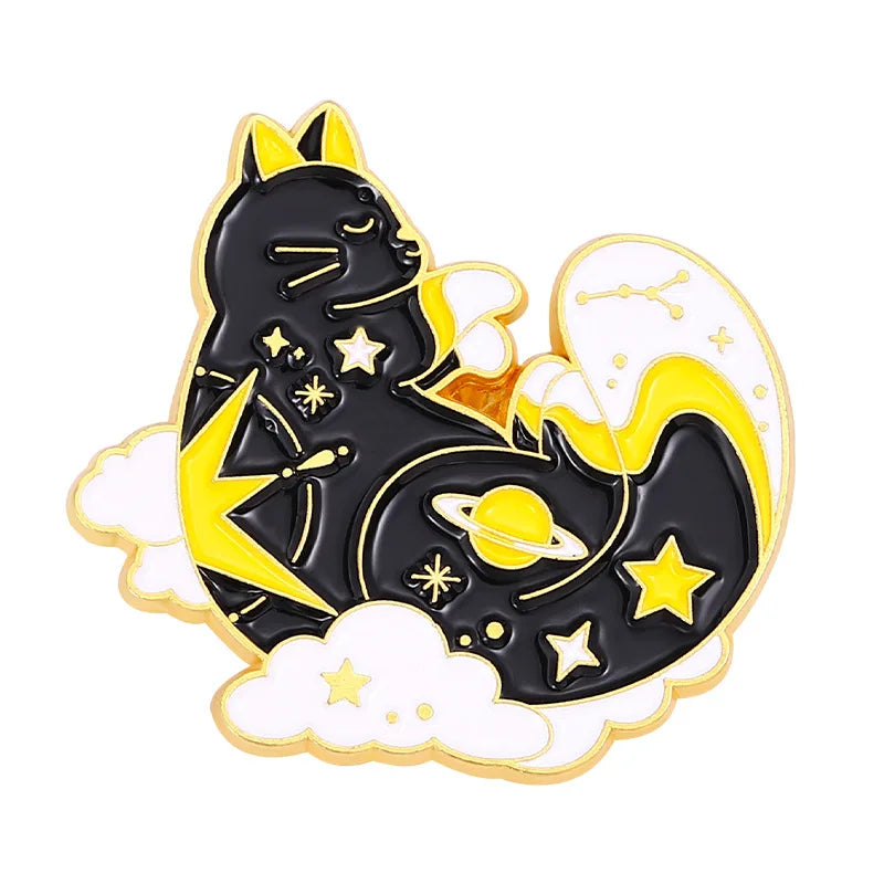 Bad Witch Needle Crystal Ball Handmade Black Cat Skull Retro Enamel Pin Brooch Badge Decorative Cowboy Halloween Jewelry