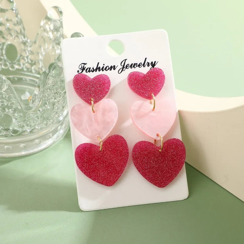 Barbie Powder Heart Earrings Dopamine Girl Sweet Acrylic Three-Layer Love Pendant Earring For Women Korean Fashion Party Jewelry
