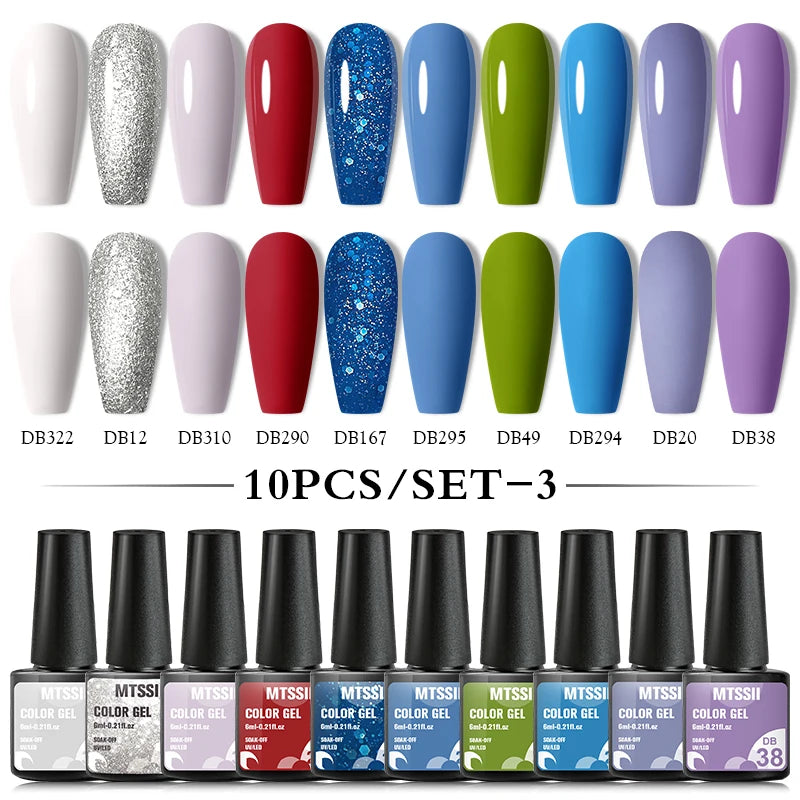 Mtssii 10PCS Reflective Gel Nail Polish Set Fluorescent Glitter Semi Permanent Hybrid Gel Varnish Soak Off UV Lamp For Manicure
