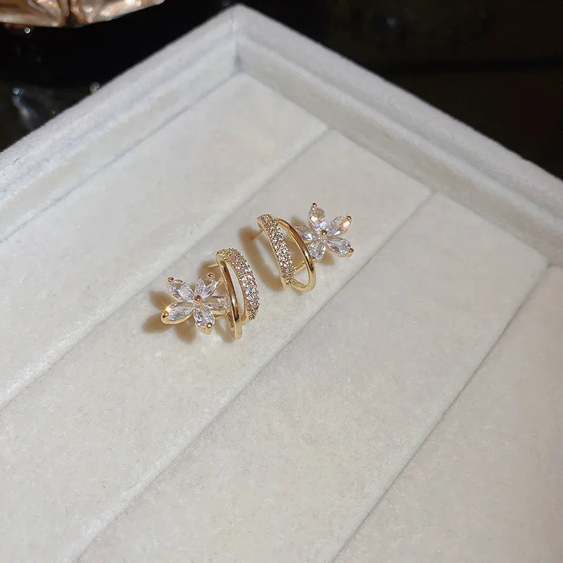 Exaggerated Luxury Crystal Flower Stud Earrings Women's Temperament Elegant Fashion Design Wedding Party Jewelry Valentine Gifts