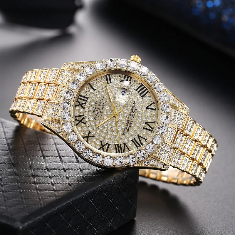 Hip Hop Iced Out Watch Men Luxury Brand Diamond Men's Watches Calendar Quartz Wristwatches Male Clock Gift for Men Drop Shipping