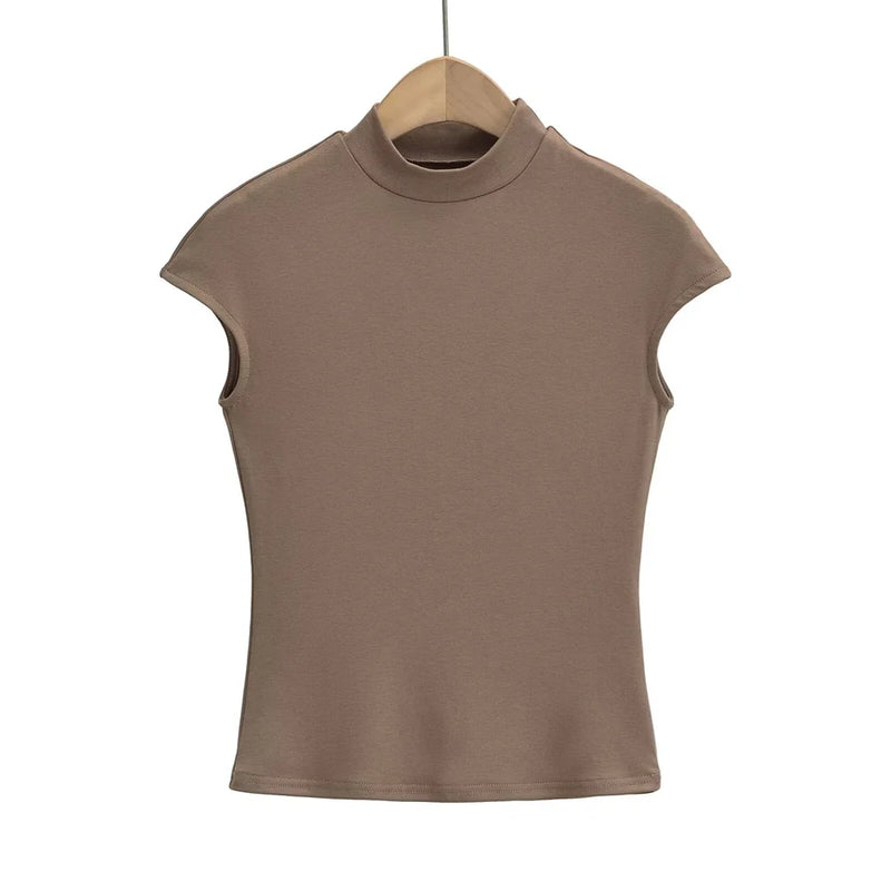 Taop&Za 2024 Spring New Product Women's Fashion Versatile Half High Collar Small Flying Sleeves Slim Fit Top