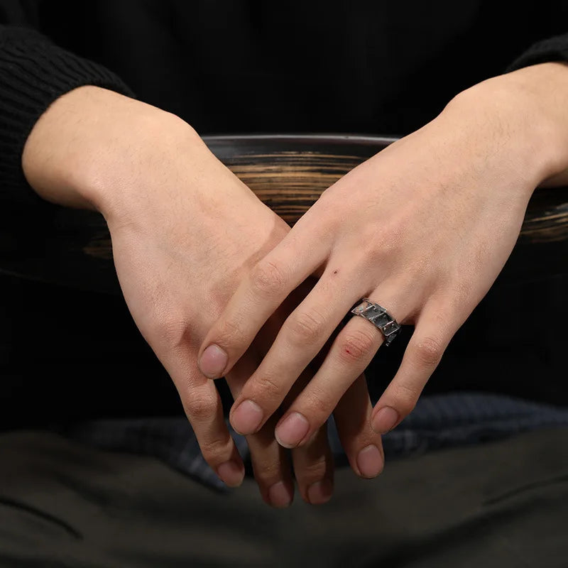Retro Cyberpunk Gear Armor Ring For Men Antique Punk Gothic Adjustable Ring Handmade Rock Biker Accessories Man Jewelry Gift
