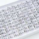 10Pcs/Lot Fashion Classic Rhinestone Stainless Steel Rings For Women Simple Shiny Colorful Finger Jewelry Wedding Party Gifts