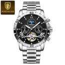 POEDAGAR Tourbillon Automatic Mechanical Wristwatch Waterproof Luminous Date Week Leather Men Watch Luxury Fashion Men's Watches
