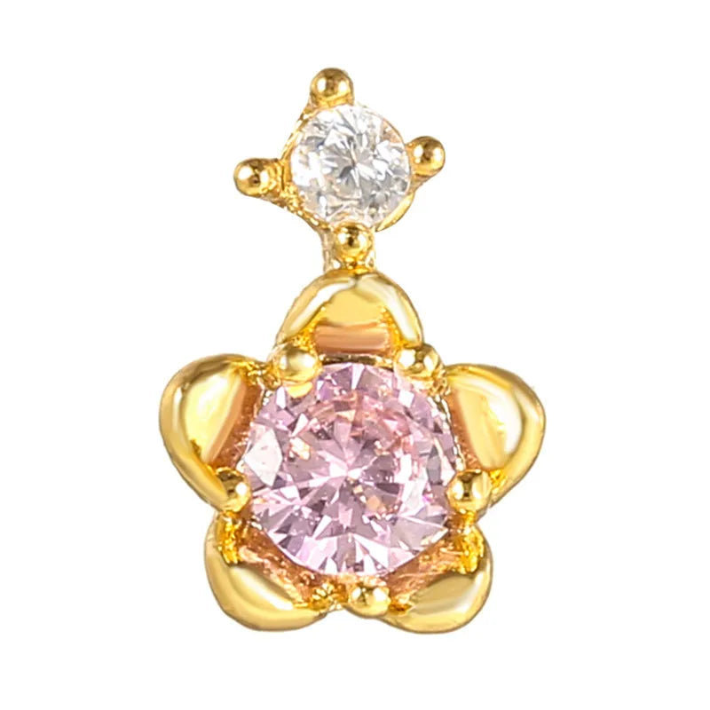 Pendientes de botón con forma de flor, estrella y corazón de circonita brillante de estilo coreano para mujer