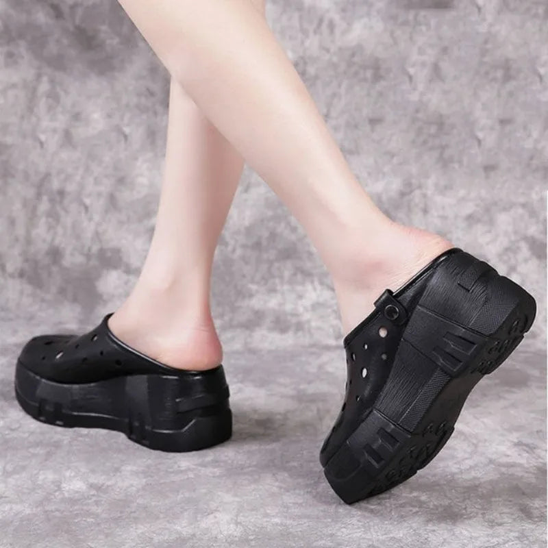 Women's Slippers and Ladies Sandals Kawaii Slides Black Junior Shoes Round Toe Wedge Heel Cute on Sale Cheap Liquidation Shoe 39