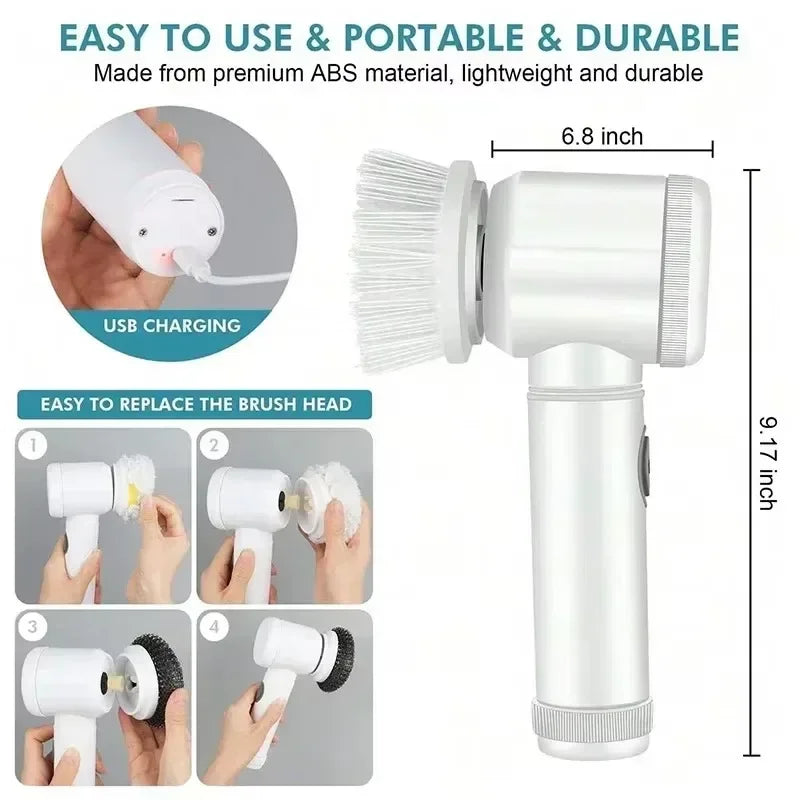 1PC Electric Spin Scrubber Electric Cleaning Brush 5 in1 Handheld Kitchen Cleaner Cordless Spin Scrubber Power Scrubber Bathr
