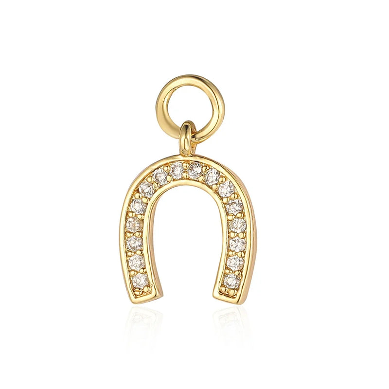 Fashion Cat Horseshoe Copper CZ Cycling Charm Wholesale Bear Butterfly Racket Pendant For Bracelet Necklace Making