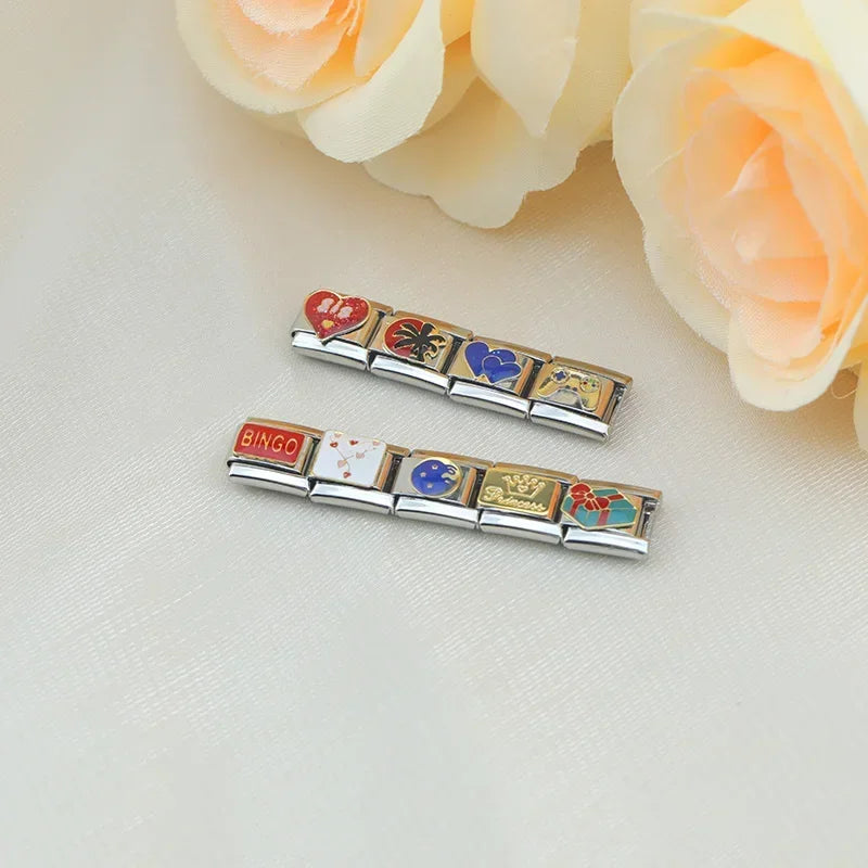 Hapiship 2023 Fashions Game Moon Bingo Princess Heart Charm Links Fit 9mm Bracelet Stainless Steel Making DIY Jewelry DJ717-D