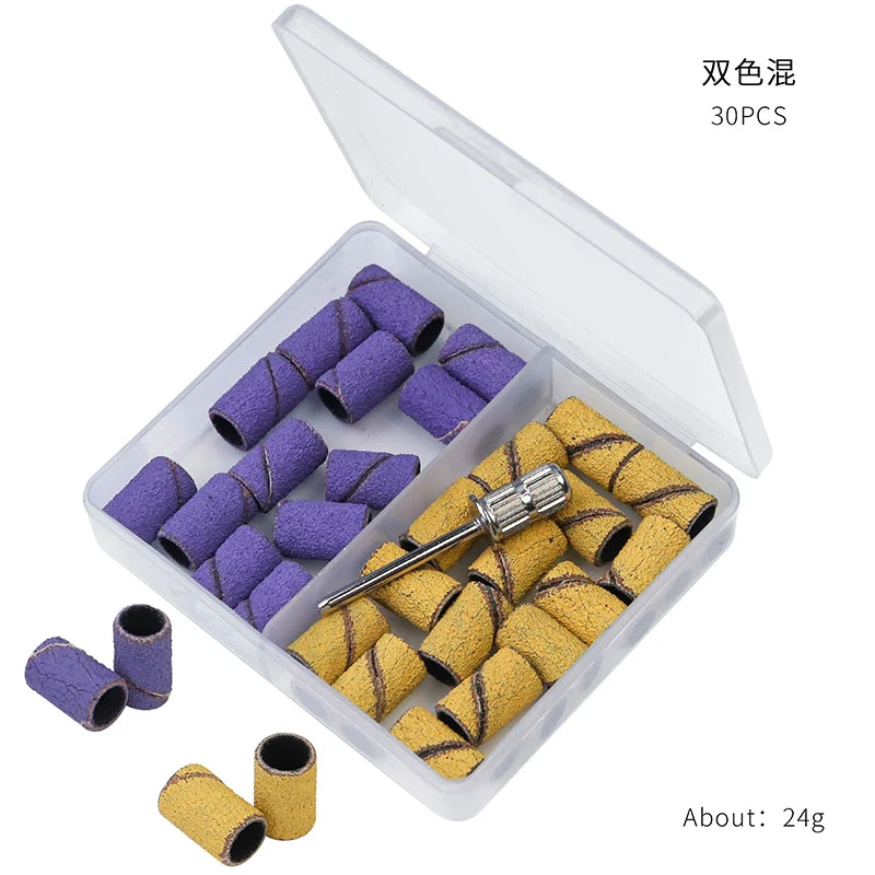 100pcs/box Nail Art Sanding Bands Pink Green Purple Grinding Sand Ring Bit for Electric Drill Machine Accessories Manicure Tools