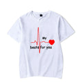 Summer Couple Heart Beats for You Print T Shirt Causal Women Man Tee Shirt Couples T Shirts O Neck Tops Harajuku Lovers Clothing