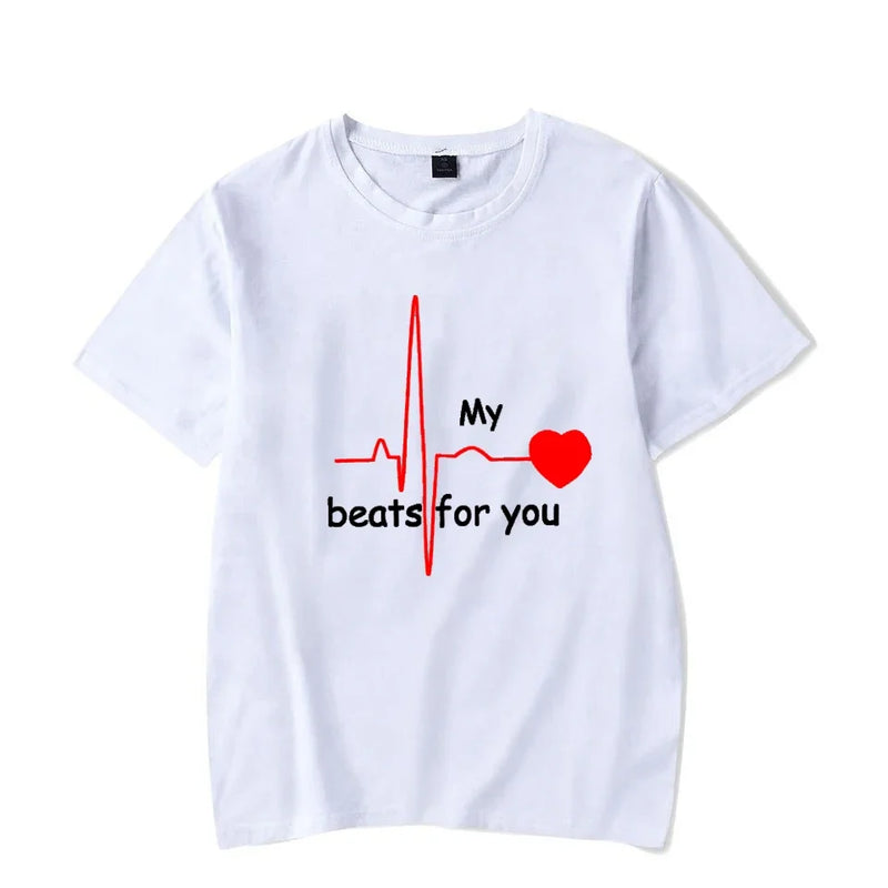 Summer Couple Heart Beats for You Print T Shirt Causal Women Man Tee Shirt Couples T Shirts O Neck Tops Harajuku Lovers Clothing